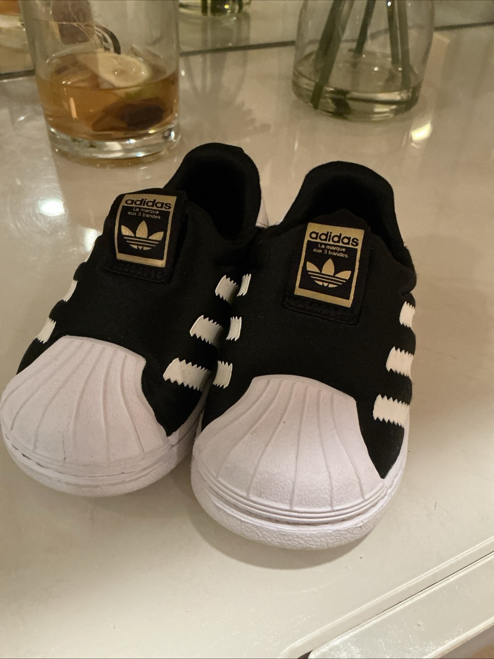 adidas Kids Black & White Slip-On Shell-Toe Sneakers